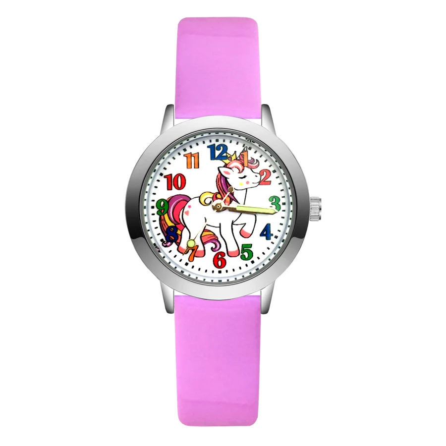 

Fashion Cartoon pretty Unicorn horse style Children's Watches Kids Student Girls Boys Quartz leather Wrist Watch clock JA164