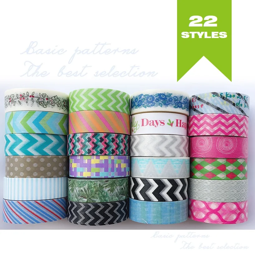 

24 Designs Letters/Stripe/Lace/Spots/Basic Pattern Japanese Washi Tape Decorative Adhesive DIY Masking Paper Tape Stickers Label