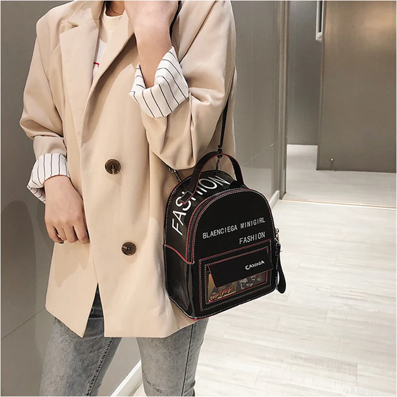 Laser mirror letter mini backpack women fashion clear bags ladies luxury backpack 2019 crossbody high quality student bag