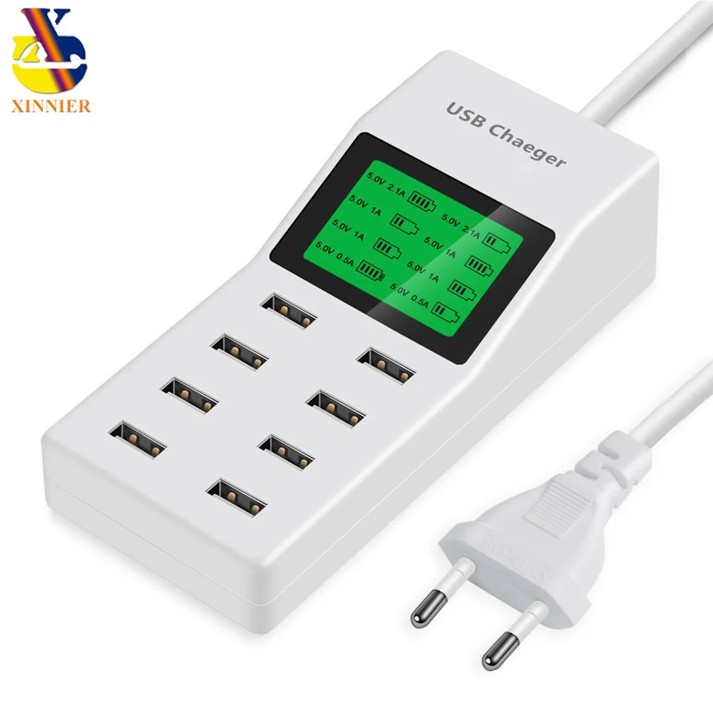 8 ميناء USB متعدد المنافذ جدار شاحن LED عرض الشاشة الاتحاد الأوروبي الولايات المتحدة المملكة المتحدة محول القابس الهاتف المحمول تهمة ل فون سامس...