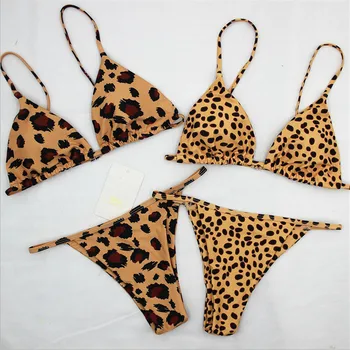 

2 Pieces Women Spaghetti Strappy Padded Bra Push Up Swimsuit Bikinis Set