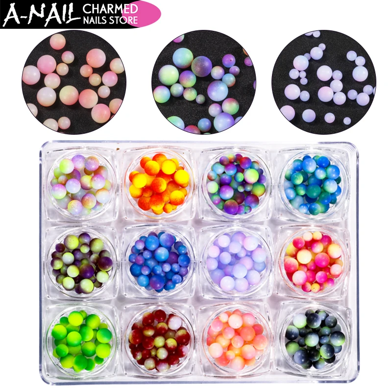 

12boxes/set Mermaid Gradient Nail Ball Pearl Rhinestone Mixed Size Symphony 3D Charmed Beads Nail Art Rhinestones Decorations