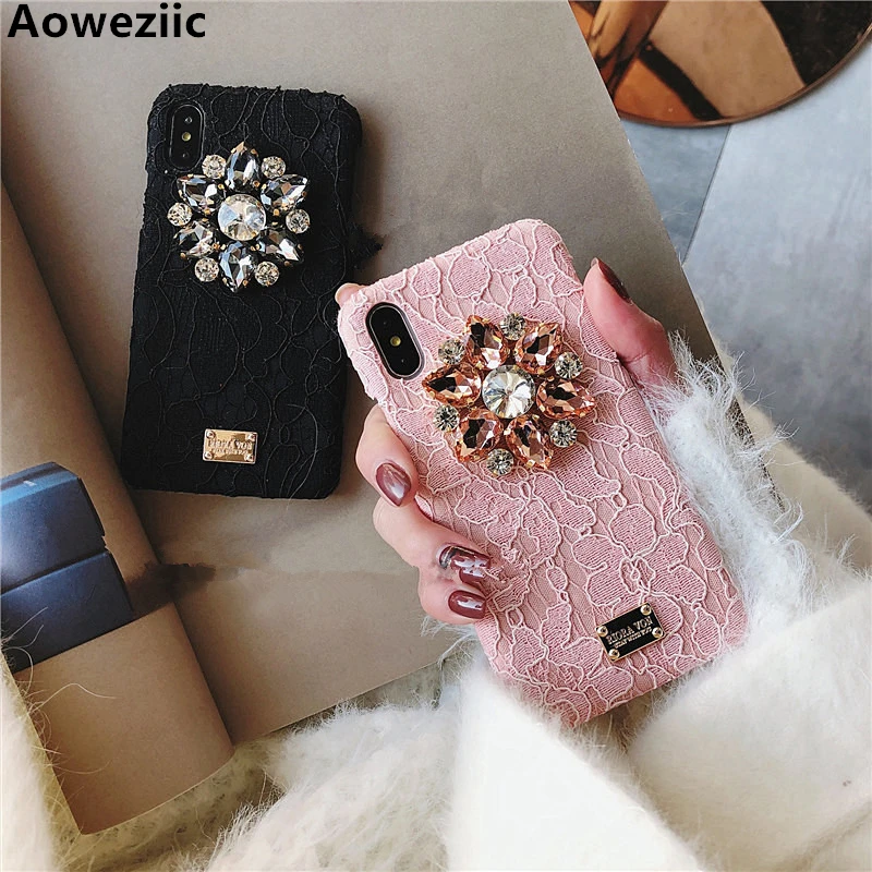 

Aoweziic European big brand creativity lace Rhinestone XS MAX XR 6s phone case For iPhone 7plus 8 X shell tide female models