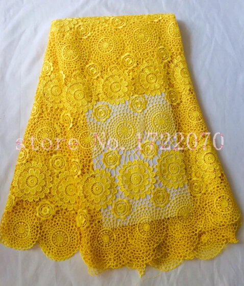 

Hot selling African cord lace fabric with circle design Z-han71302-1 guipure fabric in yellow color for party dress!