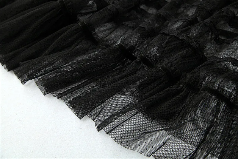 Летнее платье, женское модное дизайнерское платье с рукавами-бабочками, каскадные оборки, до середины икры, прозрачное сексуальное черное платье из тюля, вечерние платья
