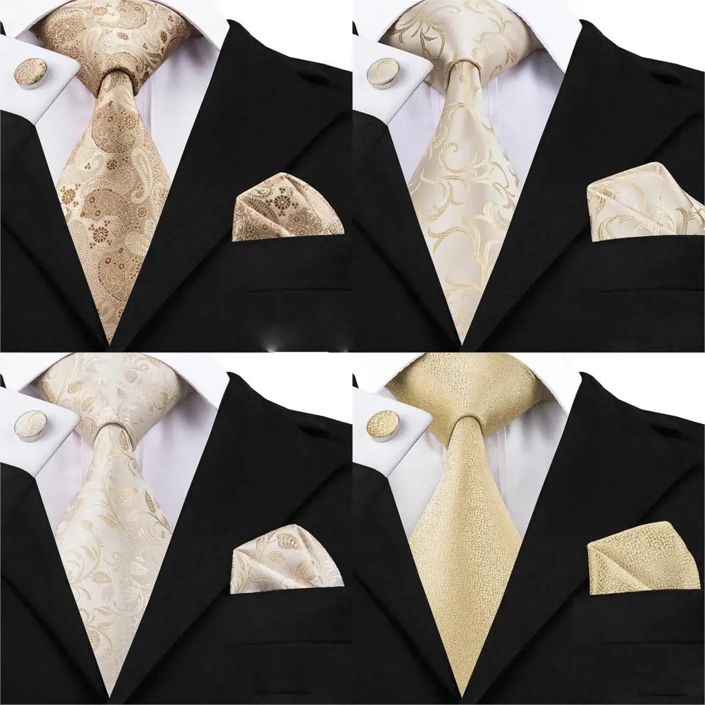 Mens Tie Set Jacquard Silk Ties Pocket Square Cufflinks Fashion Floral 8.5cm For Men