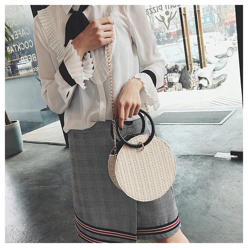 

2018 Korea ladies bag round buckle cute woven basket straw bag pouch square straw handbag bag fashion design