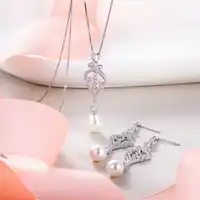 Tuliper 925 スターリングシルバーハート花瓶ブライダルネックレスイヤリングセット立方ジルコン真珠の結婚式のパーティーギフト