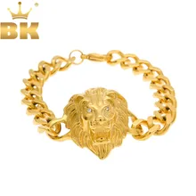 Хип-хоп горяч-продавая кубинский браслет Нержавеющая сталь высокого качества сохранение цвета золота Цвет классная голова льва браслет