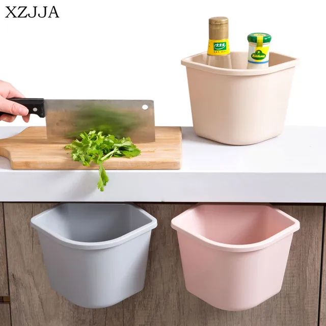 Special Offers XZJJA Creative Multifunction Cabinet Doors Hanging Storage Box Kitchen Garbage Can Bathroom Cosmetic Container Desktop Trash Bin