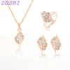 Colorful Crystal CZ Necklace Earring Ring Jewelry Set Elegant Horse Eye Pendant Necklace Anniversary Gold Color Jewelry Sets 1