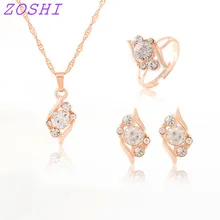 Necklace Jewelry-Set Earring-Ring Crystal Horse-Eye Elegant Pendant Gold-Color CZ Anniversary