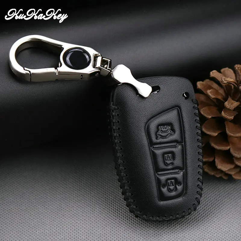 Kukakey для Hyundai бытие Santa Fe Equus Azera Solaris IX35 IX45 3 кнопки кожа Ключи Чехол держать брелок
