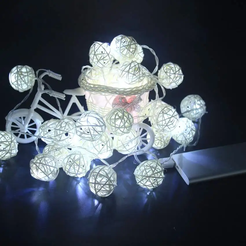 USB DC5V 2 м 20 светодиодный 3 м сказочная гирлянда светодиодный светильник в помещении ротанговый шар Подвески Рождественская елка год Свадьба вечеринка украшение дома - Испускаемый цвет: White