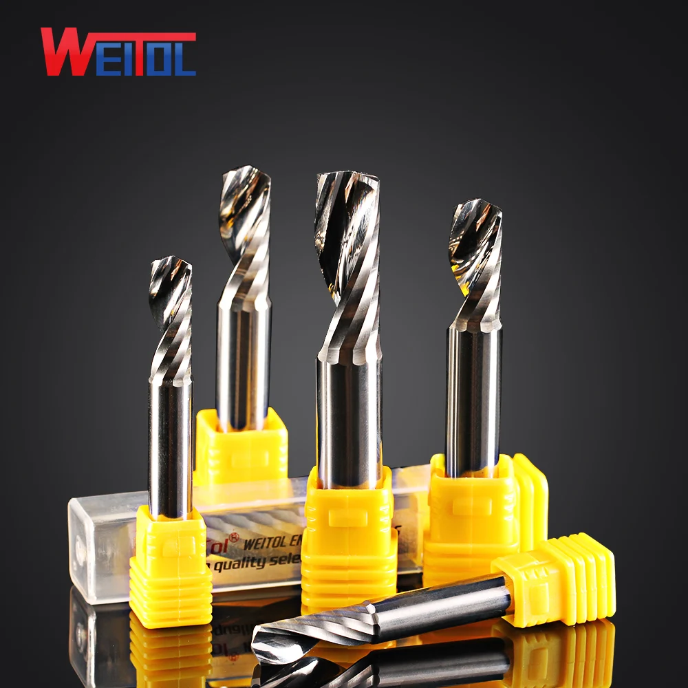 

Free shipping High Quality Carbide One Single Flute End Mill Tools Single Flute CNC Router Bits Spiral PVC Cutter