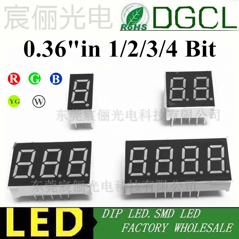 

5pcs 1 / 2 / 3 / 4 bit 0.36" 0.36in. Red/green/blue/white LED Display dynamic state 7 Segment display Positive Digital Tube