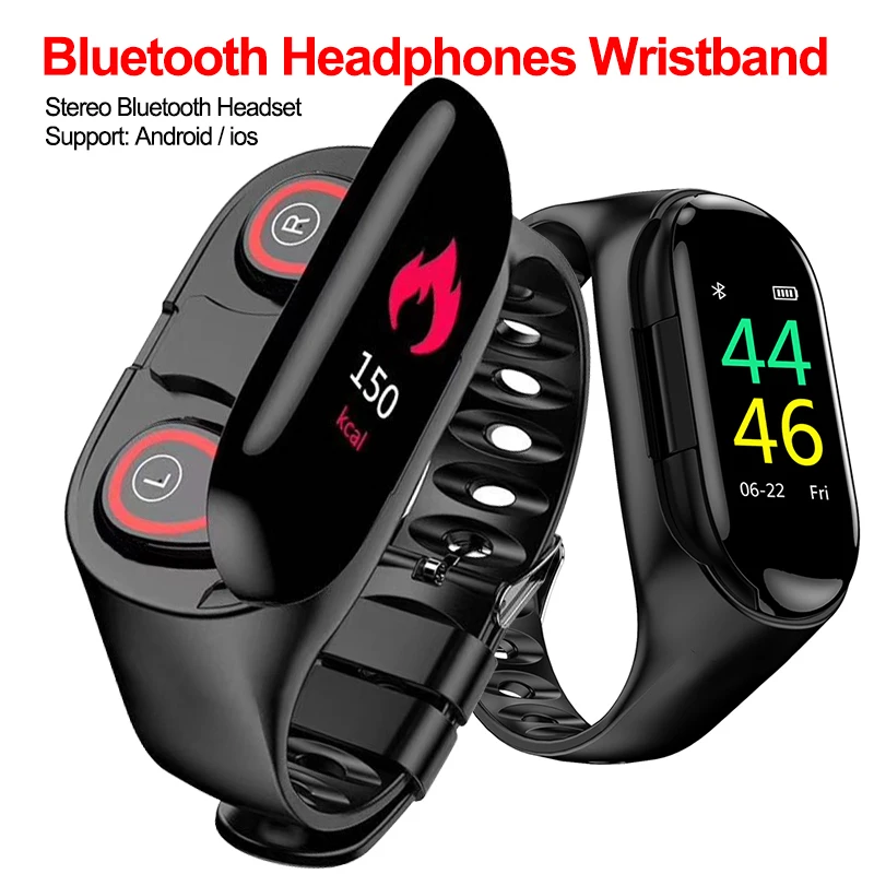 

Newest Smart Watch With Bluetooth Earphone Blood Pressure Monitor Smart Wristband Long Time Standby Sport Watch Men