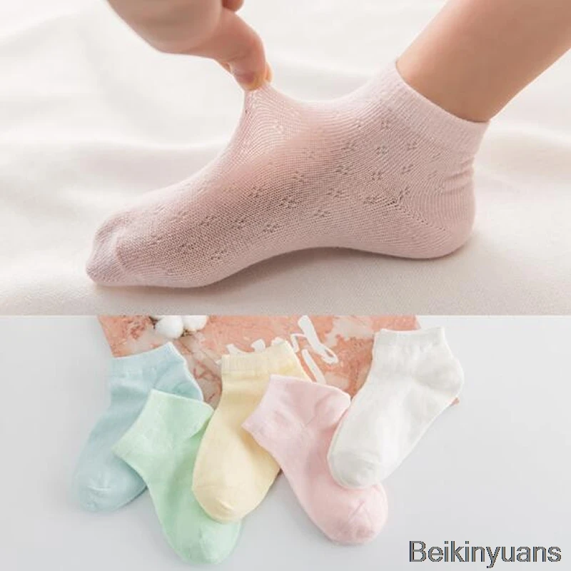5 детские носки сезон: весна–лето новые мальчики девочки хлопок тонкие дышащие детские носок с отверстием белый мягкий для новорожденных малышей младенческой