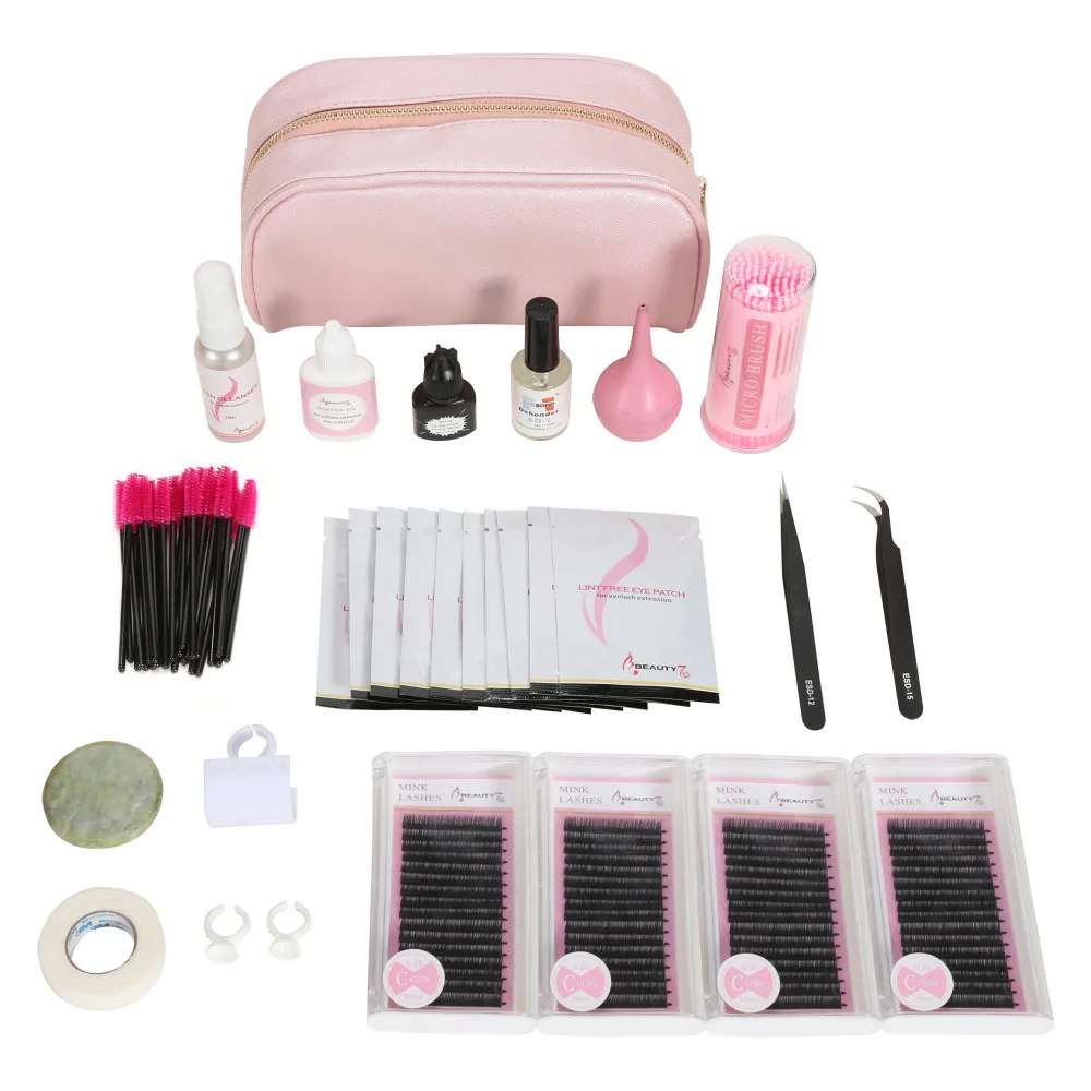 

BEAUTY7 1 Set Eyelash Extension Kit Individual Eyelashes Glue Tweezer Kit Bags Graft Tools Practice Make Up False Eyelashes Set