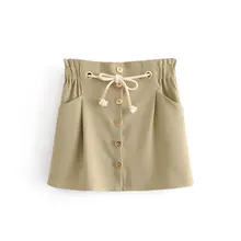 Летняя школьная качественная юбка с джокером и пуговицами; юбка с эластичной резинкой на талии; WQZ63131