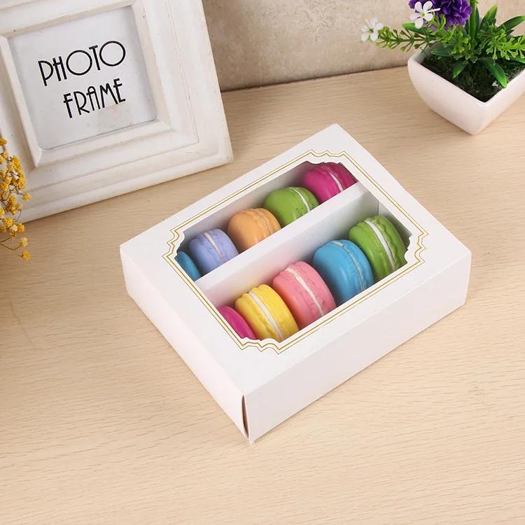 

10pcs kawaii macaron boxes with transparent open window packaging boxes for macaron party favors desserts packing tablewares dec