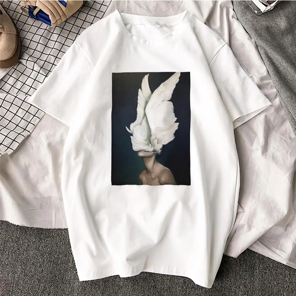 أزياء قصيرة الأكمام التي شيرت أجنحة ريشة سريالية الفني المطبوعة 100% قطنية عالية الجودة تيز عارضة يا الرقبة تي شيرت للجنسين التي شيرت أزياء قصيرة الأكمام التي شيرت أجنحة ريشة سريالية الفني المطبوعة 100% قطنية عالية الجودة تيز عارضة يا الرقبة تي شيرت للجنسين التي شيرت