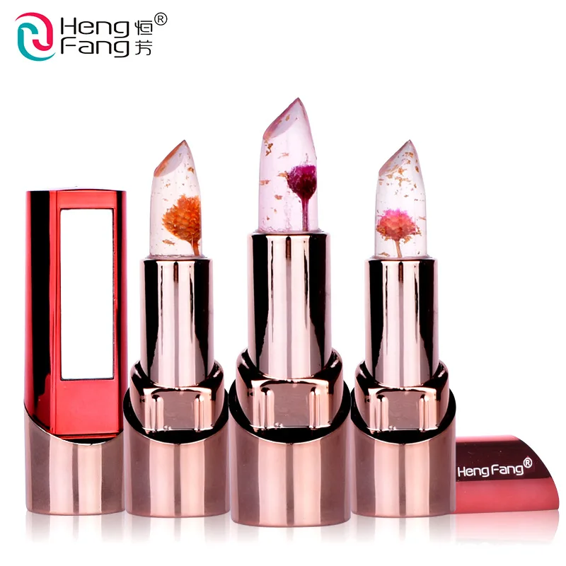 

Brand HengFang gold foil flowers jelly Chrysanthemum temperature change lipstick long lasting moisturizing lip balm