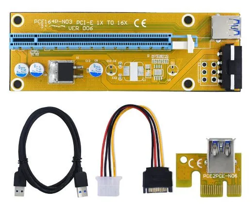 Новинка 2017 года VER006 желтый PCI Express Riser Card USB 3,0 PCI-E extender 100 см 1x к 16x 4Pin Molex Мощность BTC шахтер машина