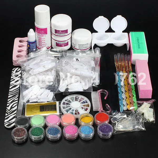 

BTT-110 Free Shipping New Pro Acrylic Powder Liquid Glitter Brush Tweezer Primer Nail Art Tips Tools Kit Set