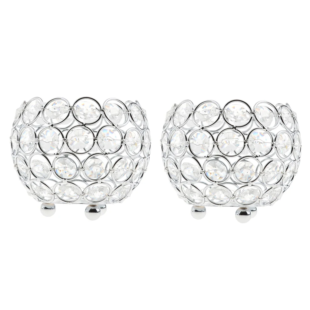 2x Silver Crystal Candle Holders Candleholder Table Centerpiece Ornaments Wedding Supplies