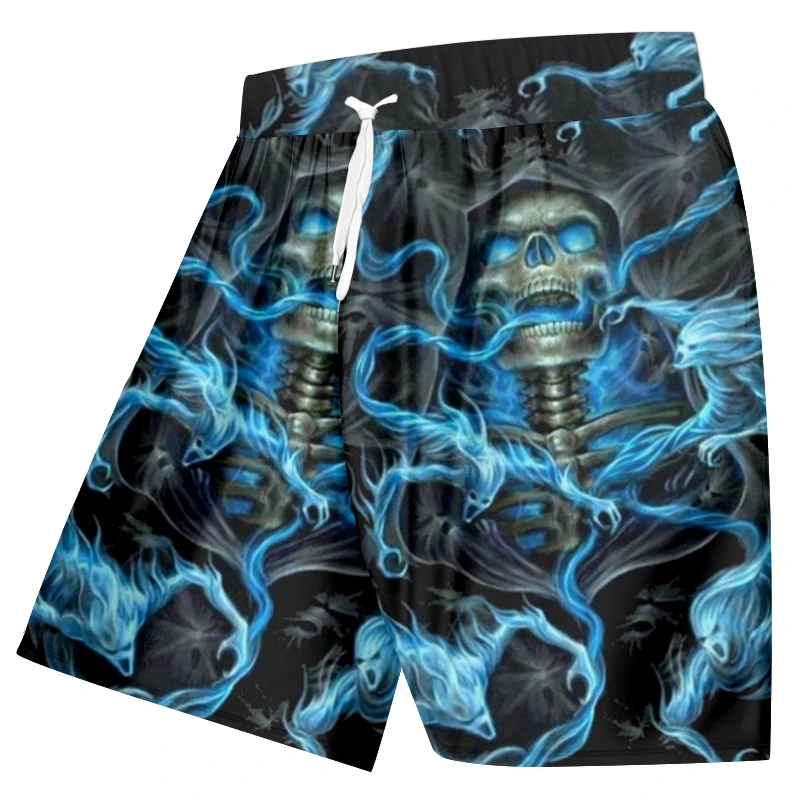 

PLstar Cosmos 3D Shorts Men Cool Print Blue Smoking Skull Boardshorts Man Trousers Homme Elastic Waist Beach Shorts