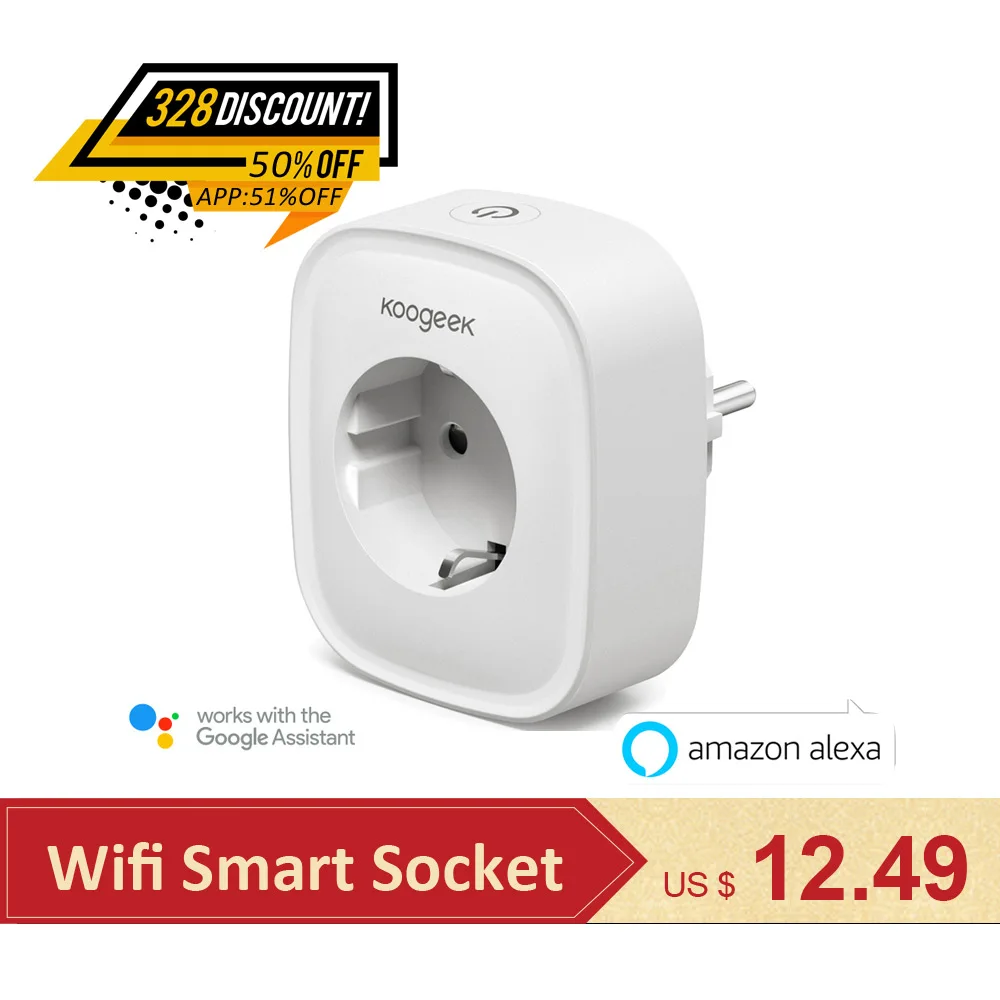 Koogeek Mini Wifi Smart Socket EU Power Plug 220V Works with Amazon Alexa Google Home Mobile