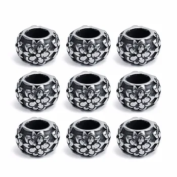 

LOULEUR 5pcs/lot Big Hole Size 4.5mm Round Charm Beads for Bracelet Stainless Steel Spacer Beads for Diy Jewelry Making