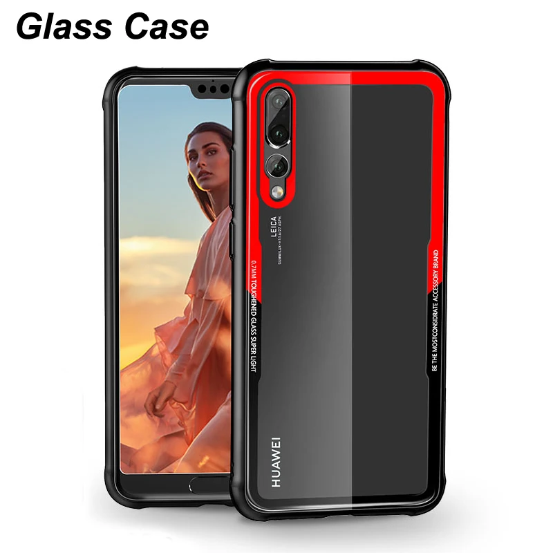 For Huawei P20 Pro Case Luxury Tempered Glass Back Cover Silicone TPU
