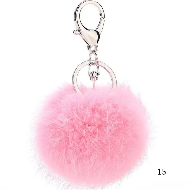 2016 Simulate Rabbit Fur Ball Keyring fur pom pom keychain Silver Plated Couples Safety fluffy keychain Chaveiro charm keychain