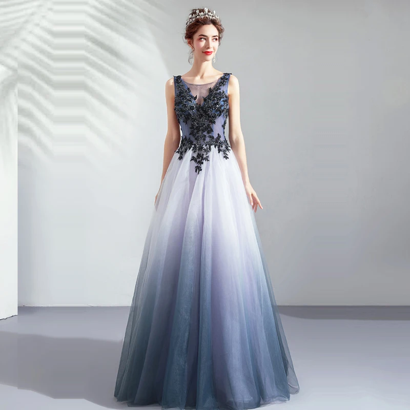 

Evening Dress Crystal Embroidery Robe De Soiree Sleeveless Women Party Dresses 2019 Long Plus Size Boat Neck Evening Gowns E653
