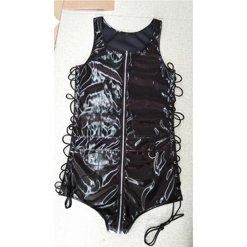 Plus Size M-XXL Sexy Latex Catsuit Men Faux Leather Bodysuit Clubwear Super Cool Bondage Lingerie Mens Pole Dance Clothes