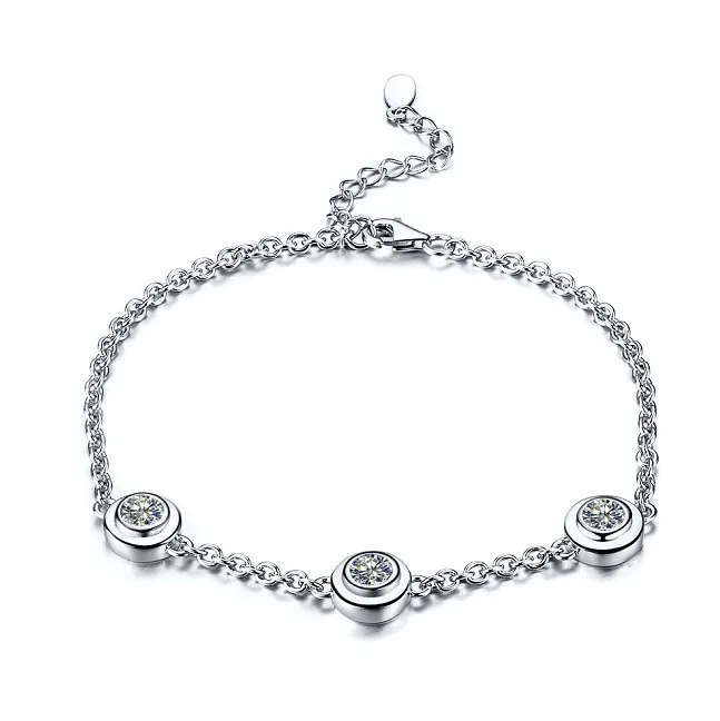 

Sterling Silver Hand Chain 1.5CT Diamond Bracelet 18K White Gold Color Bracelet Solid Silver Bangle Women Fine Jewelry