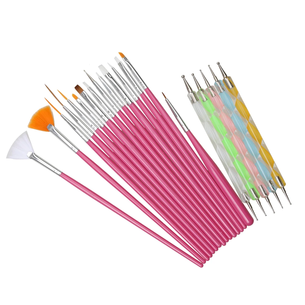 20pcs Nail Art Design Set Dotting Painting Drawing Design Charms Polish Brushes Pen Pink For Nails Art Decorations High quality 