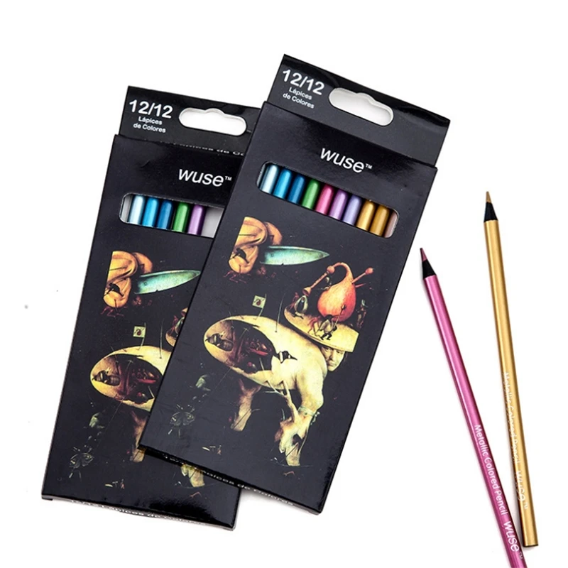 12Pcs/set Non Toxic Metallic Colored Drawing Pencils Assorted Colors Sketching Art Pencils