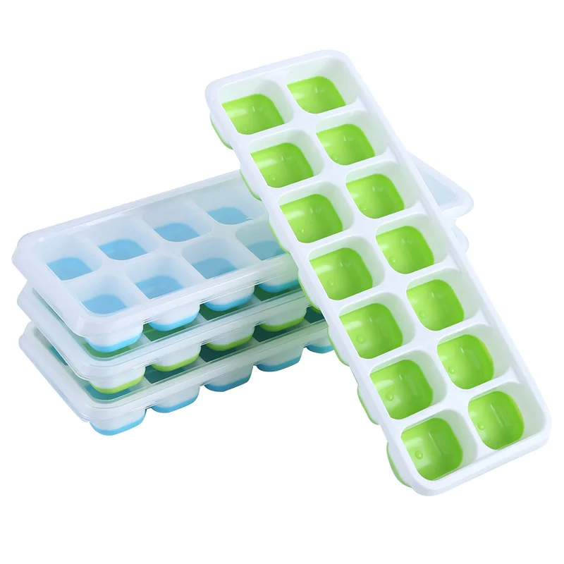 Силиконовый поднос для льда 4 упаковки 14 лотков кубиков с крышкой FDA SGS пищевая