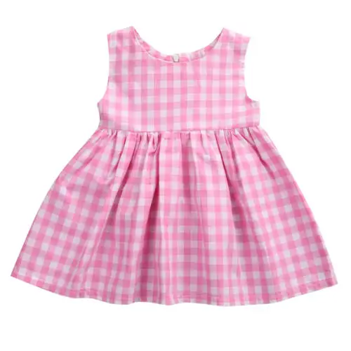 

Summer Infant Baby Girls Party Pageant Sleeveless Dress Kids Plaid Checked Wedding Dresses 0-3T
