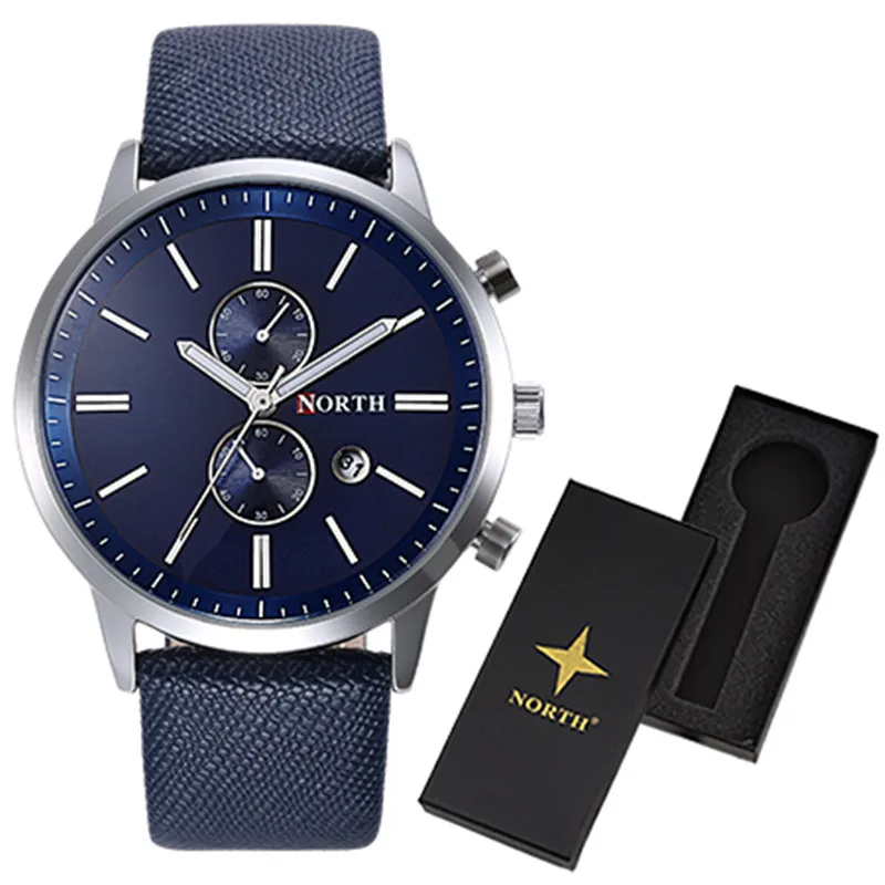 2016 Men Watch Quartz LuxuryNORTH Watches Men Classic Date Waterproof Male Wristwatch Relogio Masculino with watch