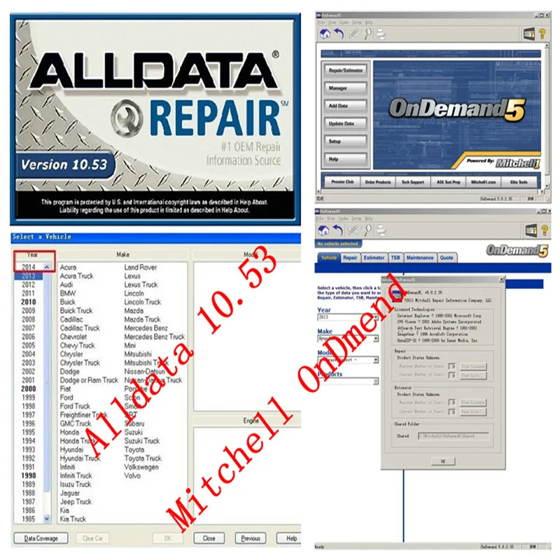 10 53 программное обеспечение для ремонта Alldata все данные + Mitchell OnDemand 2015 с 1000 Гб HDD в