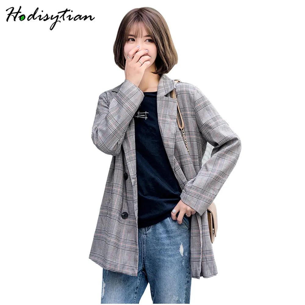 Hodisytian الخريف أزياء سترة للنساء عارضة منقوشة الدعاوى أنيقة الإناث شيك سترة قميص طويل الأكمام بليزر زائد حجم