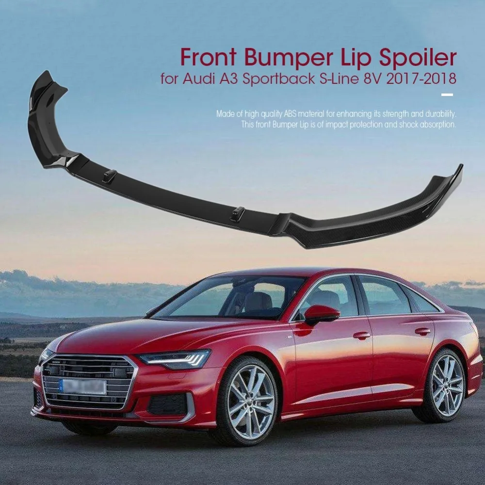 Parachoques delantero del labio para S3 estilo parachoques delantero Spoiler labial negro brillante/fibra de carbono Estilo Universal para Audi A3 s-line 8 V 2017-2018 Parachoques delantero del labio para S3 estilo parachoques delantero Spoiler labial negro brillante/fibra de carbono Estilo Universal para Audi A3 s-line 8 V 2017-2018