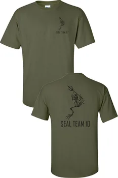 

2018 Fashion 100% Cotton Slim Fit Top Shirts For Men Navy Seals Team 10 Skeleton Frog Spear Printed Front & Back Men T-Shirt