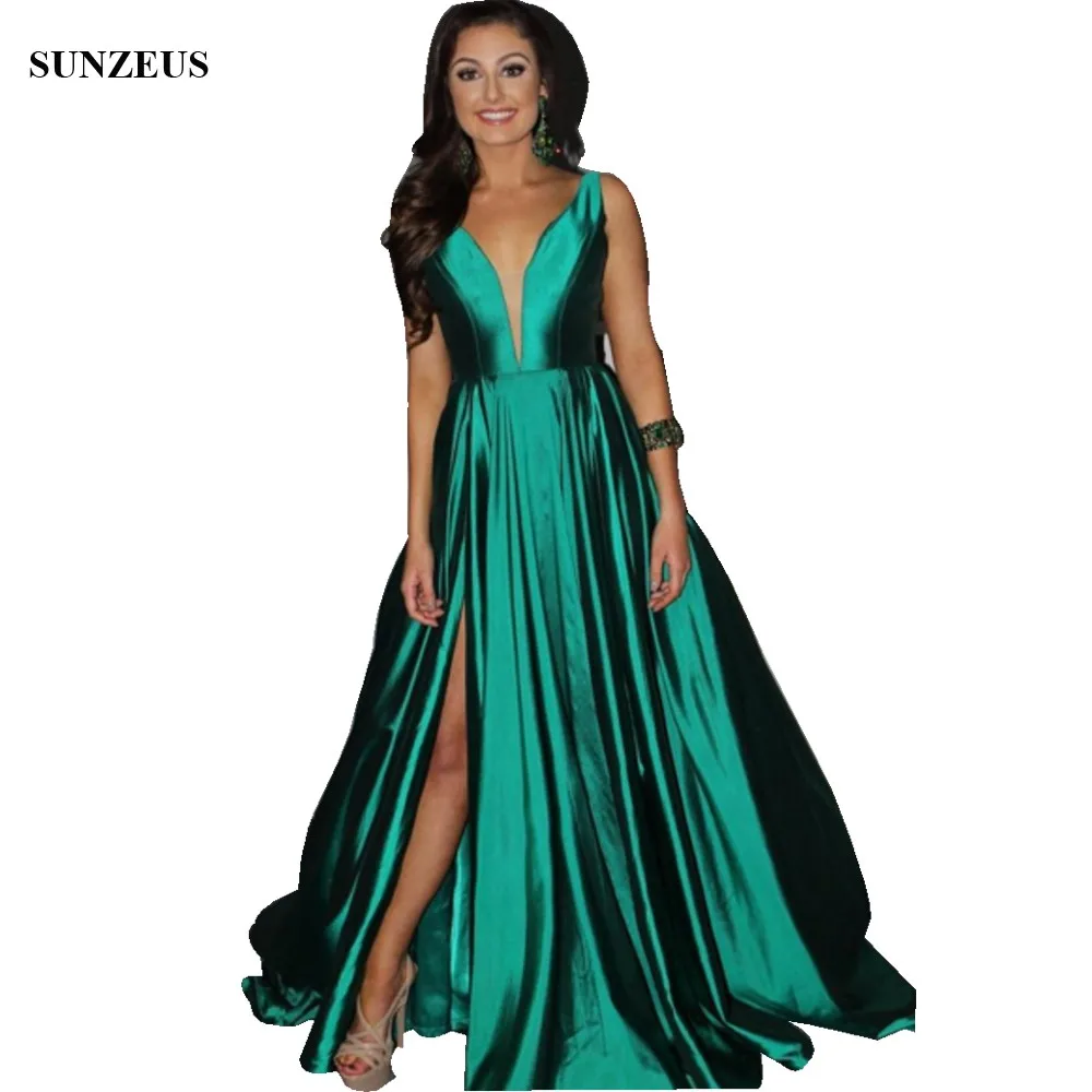 Lange Groene Moeder Van De Bruid Jurk Sexy V-hals Side Slit Vrouwen Partij Jassen Voor Wedding CM094 Lange Groene Moeder Van De Bruid Jurk Sexy V-hals Side Slit Vrouwen Partij Jassen Voor Wedding CM094