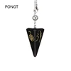 Natural Obsidian Symbol Carving Pyramid Stone Pendulum For Biolocation Reiki Amulet Quartz Crystal Pendulo Divination Tool 1