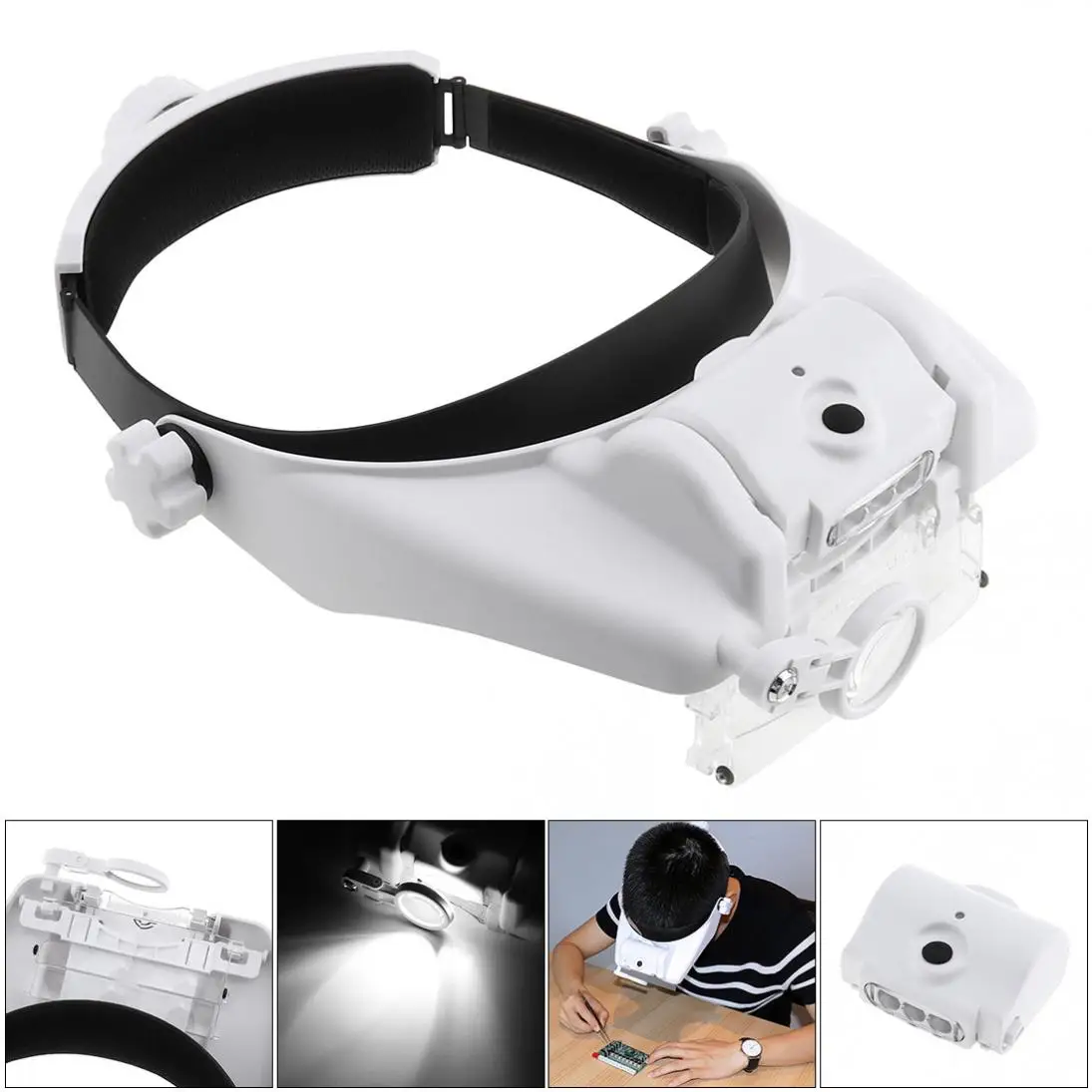 

11.5X6 Amplification Ratio Rechargeable Headband Magnifier with 3 LED Lights and USB for Reading Books / Drawing Handicraft
